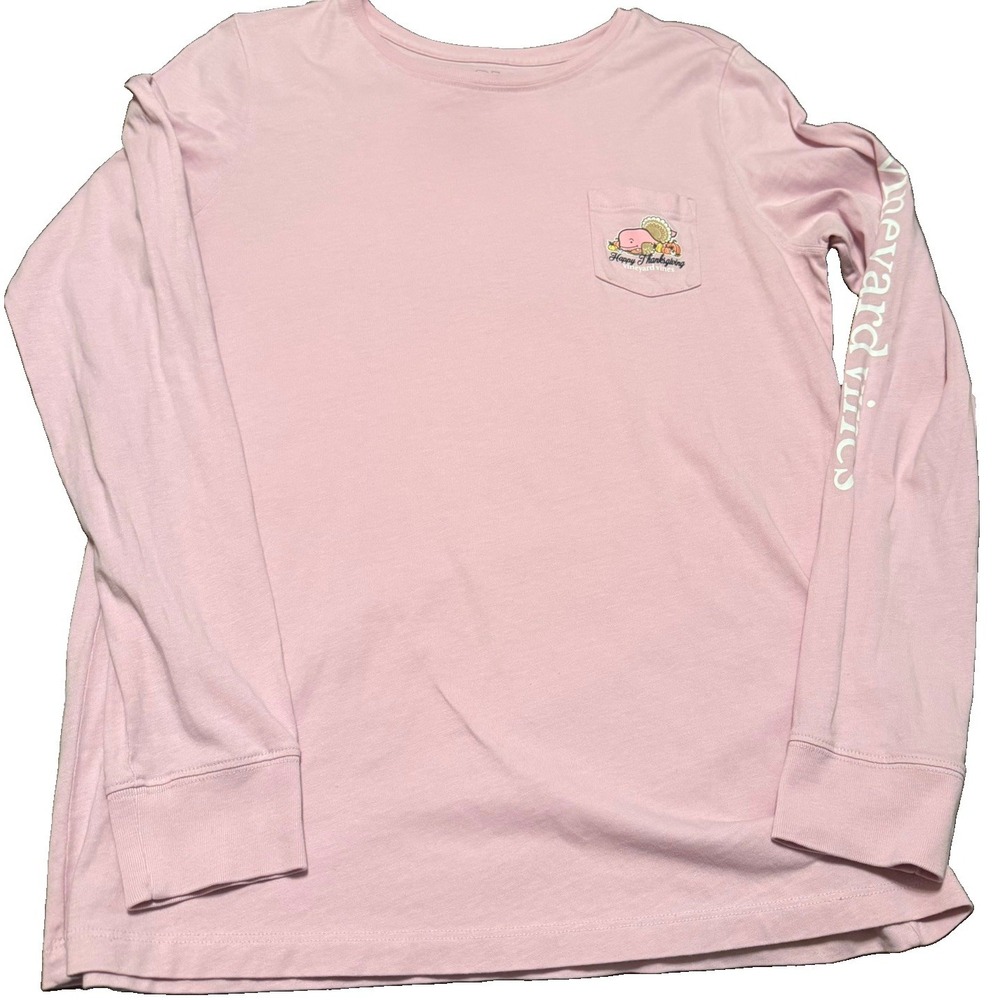 Women's Vineyard Vines Thanksgiving pink whale long sleeve pocket tee